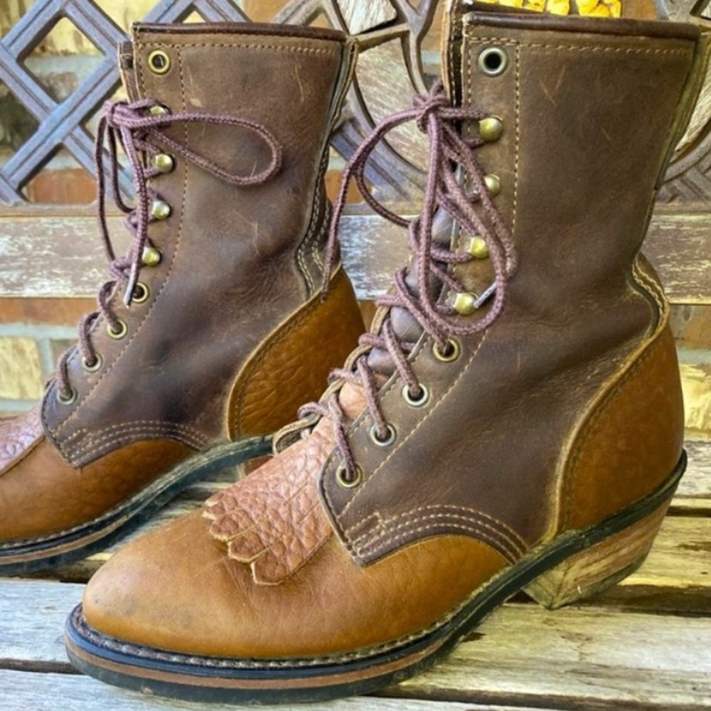 Size 8M Women's Leather Western Packer Boots Vibram Sole